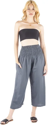 Vista 5 de Culottes para mujer, pantalones gaucho de pierna ancha, capris para mujer, cintura alta, palazzo, para yoga, la playa o todo el verano
