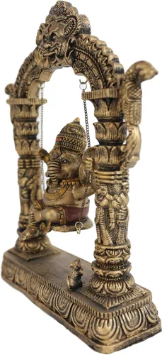 Vista 4 de Ebros 9 pulgadas de alto hindú supremo elefante Dios bebé Ganesha jugando en columpio con rata Mooshika debajo de la estatua patrón de las artes