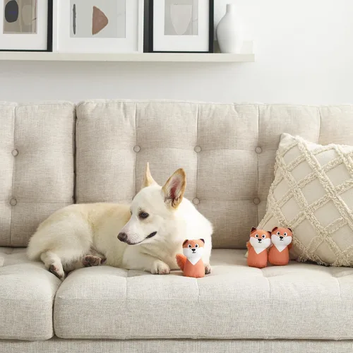 Vista 6 de Outward Hound Squeakin' Fox Hide A Puzzle Juguetes de Peluche de Repuesto para Perros - Paquete de 3 Zorro