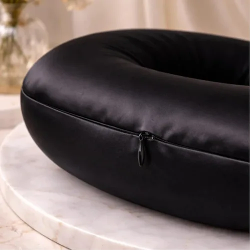 Vista 4 de ROSEWARD Funda de repuesto para almohada de cuello de viaje 100% seda de morera, funda extraíble de seda de viaje de grado 6A 22 Momme (negro)