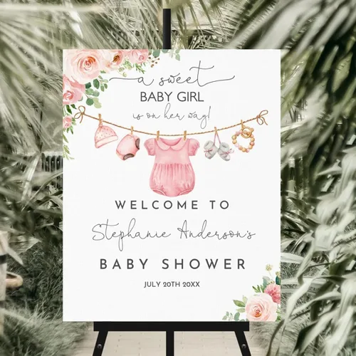 Vista 3 de Personalized Pink Floral Baby Girl Welcome Yard Sign, Custom It's a Girl Party Decoration, Outdoor Baby Shower Entrance Sign, Cute Girl Celebration