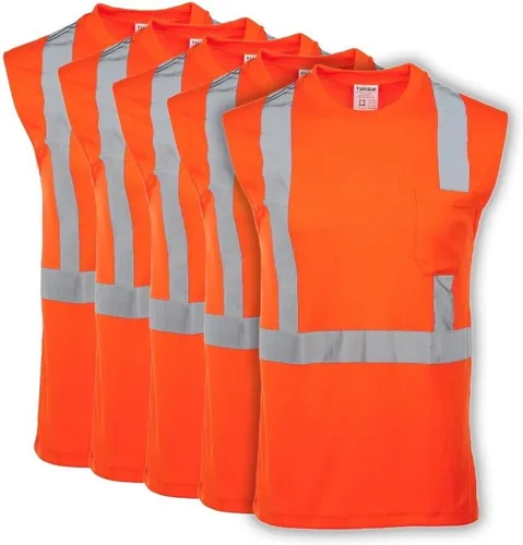 Vista 4 de J. J. Keller & Associates, Inc. Camiseta de alta visibilidad para hombre, sin mangas, ANSI Clase 2 Tipo R, bolsillo en el pecho, SAFEGEAR
