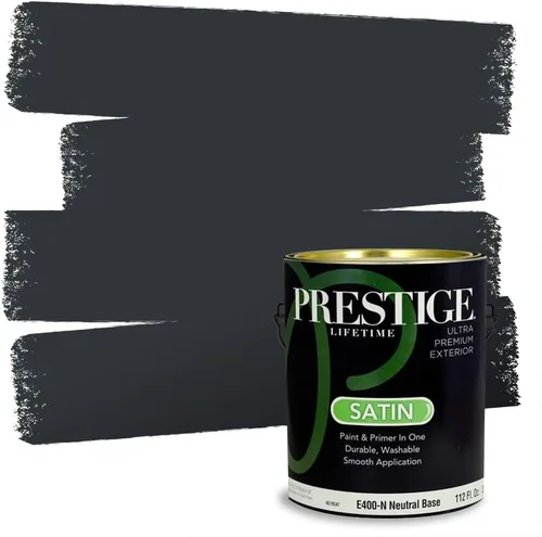 Vista 198 de PRESTIGE Pinturas Pintura Exterior e Imprimación en Uno, 1 Galón, Mate, Combinación Comparable de Sherwin Williams* Black Magic* SW6991-PCM
