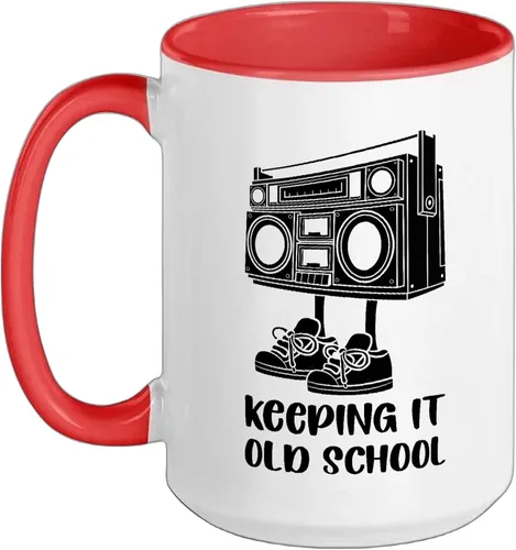 Vista 13 de Keeping It Old School 80s 90s Retro Cassette Radio Ceramic Mug, Orange/White, 11oz