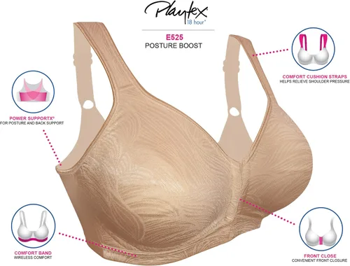 Vista 4 de PLAYTEX Brasier inalámbrico para mujer, sujetadores de talla grande de 18 horas disponibles, cierre frontal, soporte extra para la espalda, E525
