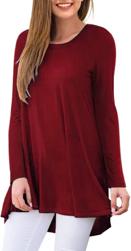 Vista 87 de AWULIFFAN Blusa tipo túnica holgada de manga larga con cuello redondo para mujer