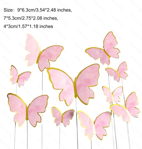 Vista 7 de AUOCATTAIL 20 piezas de decoración de pastel de mariposa 3D rosa y morado mariposa para niñas y mujeres, decoración de pastel de cumpleaños, boda