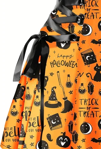 Vista 5 de J&DHUASHA Vestido de Halloween para mujer, gótico, de cintura alta, sin espalda, tirantes delgados, cremallera media, vestido de fiesta de Halloween