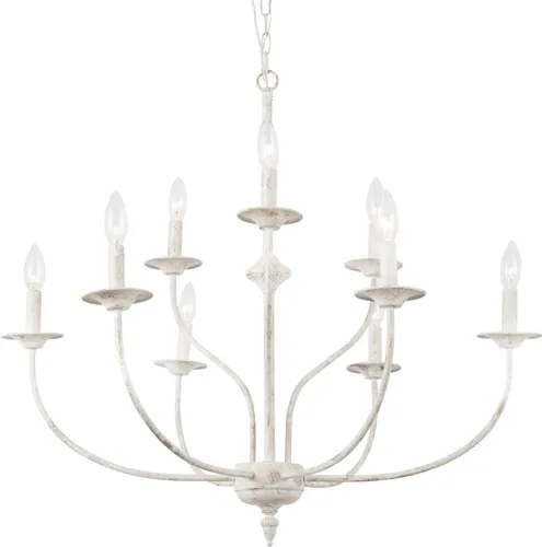 Vista 9 de Maxax Candelabro de Campo Francés, Candelabro de Granja Blanco Antiguo de 2 Niveles y 9 Luces, Accesorios de Lámpara Colgante de Vela Rústica de 31