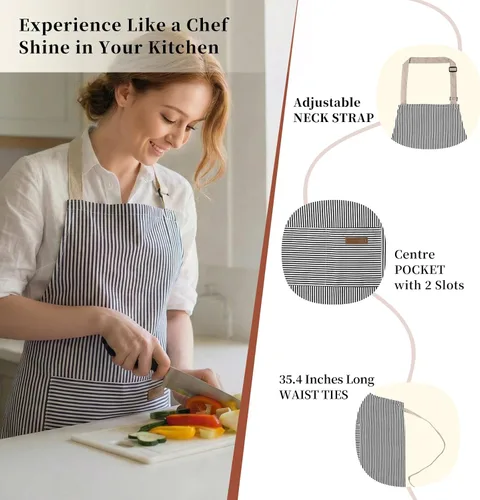 Vista 2 de Paquete de 2 Delantales de Cocina Ajustables con Peto para Mujeres con 2 Bolsillos, Delantales de Cocina Restaurante para Hombres Chefs