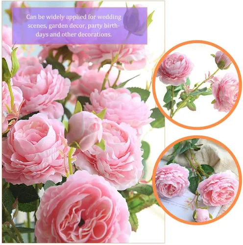Vista 9 de DECHOUS Decoración de rosas artificiales, 4 ramos de rosas de seda, racimos falsos para el día de San Valentín, rellenos de jarrones florales