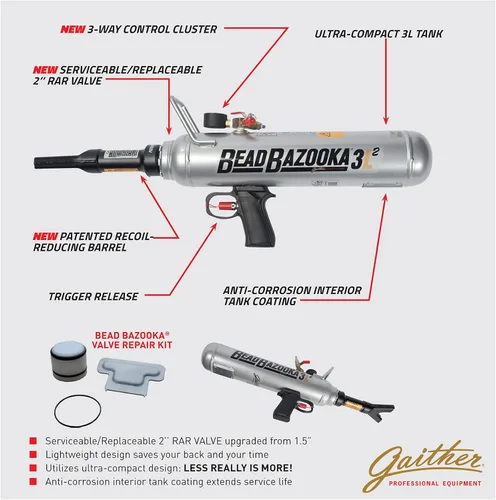 Vista 4 de Gaither Bazooka Manual de Talón - 2ª Generación, Herramienta de Asentamiento de Talón con Liberación Rápida de Aire, para Vehículos de Pasajeros