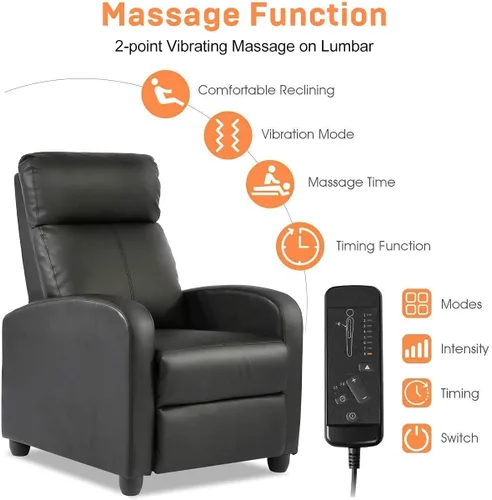 Vista 3 de Sofá reclinable de piel sintética con función de masaje, asiento acolchado con respaldo de empuje, sofá individual para sala de estar, silla