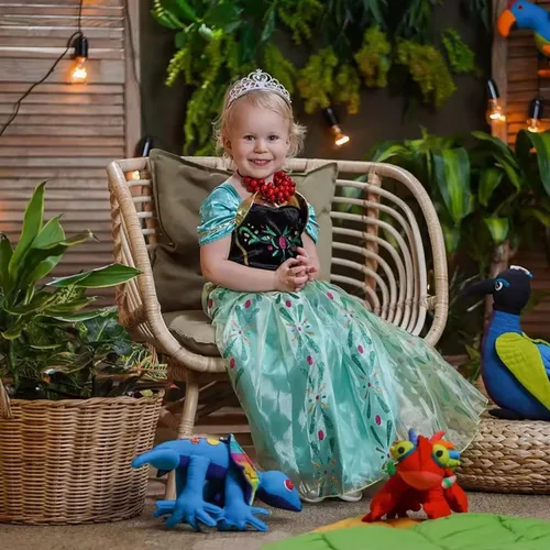 Vista 4 de Vestido de princesa Anna para niñas, disfraz de Anna para Navidad, fiesta de cumpleaños, disfraz de princesa de Elsa con accesorios