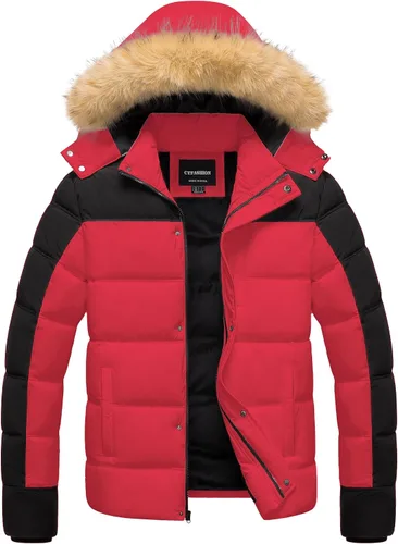 Vista 11 de Chaqueta acolchada para hombre, abrigo de invierno con capucha de piel, impermeable y resistente al viento, forro polar, 4 bolsillos