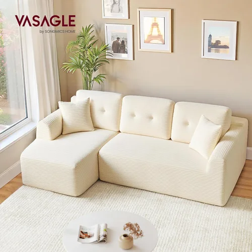 Vista 3 de VASAGLE Sofá modular seccional sin armazón de 108.3 pulgadas con chaise, sofá nube moderno con asiento profundo, sofá de pana en forma de L