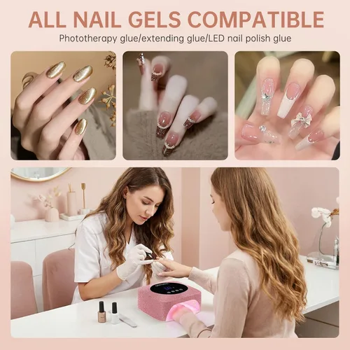 Vista 3 de Lámpara de uñas LED UV inalámbrica de 96 W, luz UV recargable para uñas de gel con 3 ajustes de temporizador, secador de uñas profesional de secado