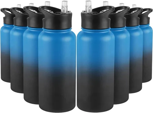 Vista 64 de Botella de agua aislada de 64 onzas con tapas de pajita y boquilla, jarra de agua de acero inoxidable de medio galón con mango de paracord, vacío