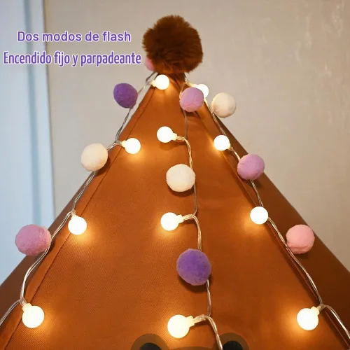 Vista 5 de ChiRee Guirnalda de luces para interiores de 6.56 pies, luces de hadas con pompones, 20 LED, funciona con pilas, luces de bola de cadena, luces