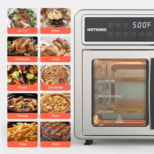 Vista 8 de HotKing Combo de horno tostador de freidora de aire de doble zona, horno