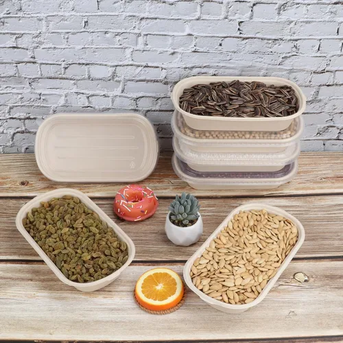 Vista 5 de Cuencos desechables de 29 onzas con tapas, contenedores de fibra vegetal, paquete de 50