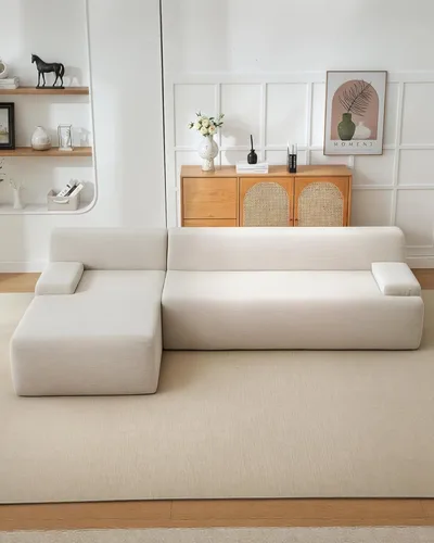 Vista 3 de Sofá deshuesado de 108 pulgadas, sofá seccional beige con diván izquierdo, combinación de diván comprimido al vacío, sofá modular en forma de L