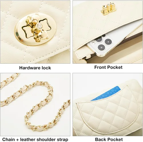 Vista 6 de FOXLOVER Mini bolso cruzado de cadena acolchada para mujer, bolso de hombro para mujer, de cuero casual