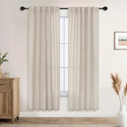 Vista 60 de Mrs.Naturall Cortinas negras de 45 pulgadas de largo, cortinas cortas de lino transparente para privacidad para cocina, dormitorio, ventanas