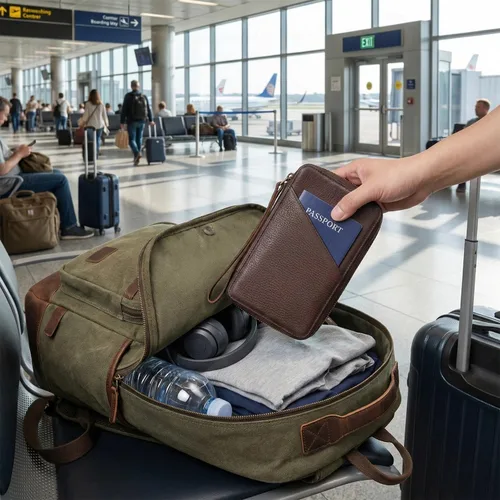 Vista 8 de Caja de almacenamiento de accesorios electrónicos de cuero de grano completo, bolsa organizadora de cables de viaje, estuche enrollable