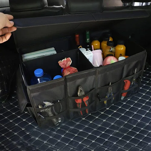 Vista 4 de Tianle Organizador de maletero de automóvil, organizador plegable para maletero y tapa, mango de aleación de aluminio, tira reflectante para negro