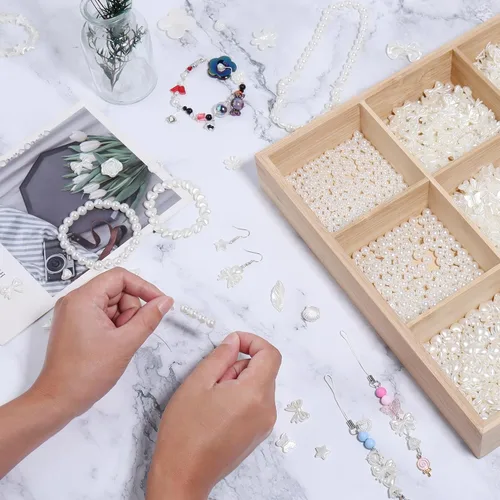Vista 3 de Forise 200 cuentas de perlas de imitación de acrilonitrilo butadieno estireno sueltas con forma de corazón blanco para hacer joyas, pulseras