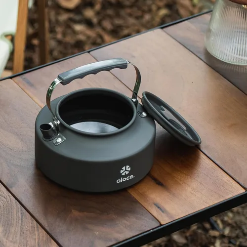 Vista 6 de Alocs Pava de 0,8 L, tetera portátil para acampar, cafetera de camping, pava de aluminio con anodizado duro, pava compacta para estufa