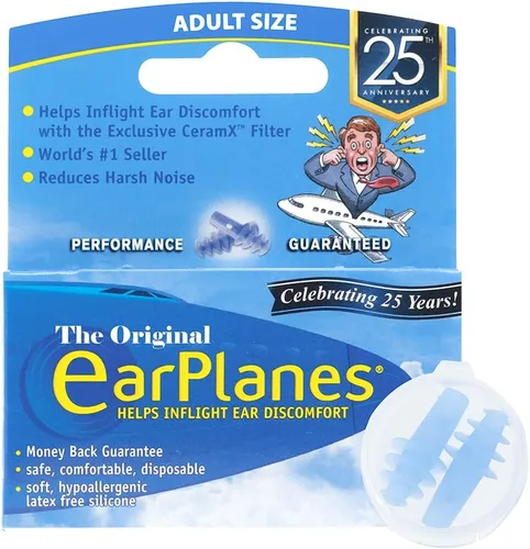 Vista 3 de EarPlanes Originales para Adultos de Cirrus Healthcare Tapones para los Oídos Protección Auditiva para Viajes en Avión (1 Par)