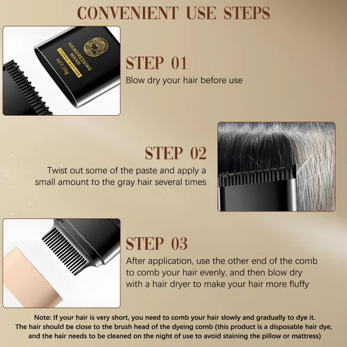 Vista 7 de Barra y peine 2 en 1 para teñir el cabello, impermeable y a prueba de sudor, retoque de raíz instantáneo y conveniente para cabello gris, peine