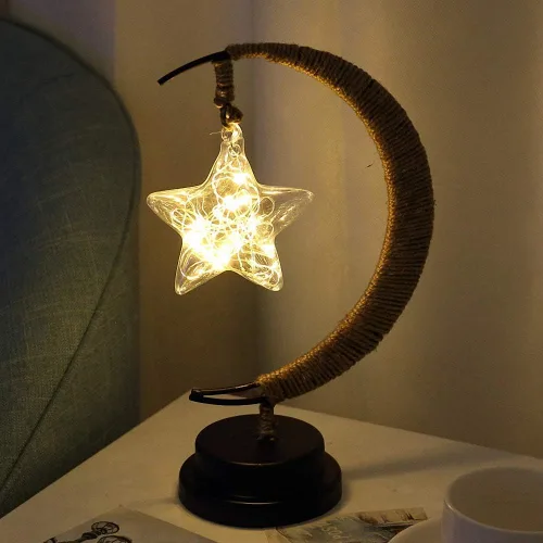Vista 6 de Ulalaza Lámpara LED de alambre de cobre, adornos de hierro forjado, luz nocturna, dormitorio creativo, estilo nórdico, retro, decoración de viento
