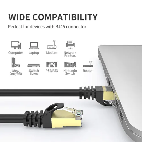 Vista 6 de BIFALE Cable Ethernet Cat7 de 50 pies, cable Cat7 para exteriores, triple blindaje, SSTP 10Gbps 600MHz, Ethernet Patch Cable para módem Router LAN