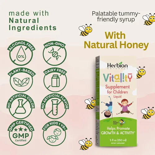 Vista 5 de HERBION Naturals Vitality Suplemento para niños, promueve el crecimiento y el apetito, alivia la fatiga, mejora el rendimiento mental y físico