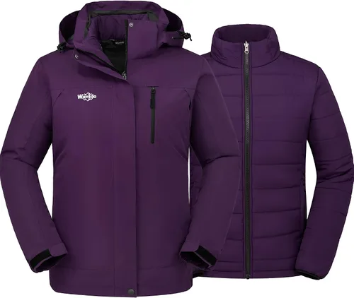 Vista 12 de Wantdo - Chaqueta impermeable 3 en 1 para mujer, abrigo de invierno cálido, resistente al viento, chaqueta de snowboard con capa de puffer