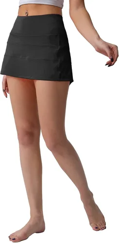 Vista 8 de Husnainna - Falda de tenis plisada de cintura alta con bolsillos, falda pantalón de golf para mujer, pantalones cortos incorporados