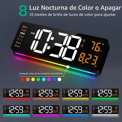 Vista 4 de LEIKE Reloj de pared digital grande de 16 pulgadas, control remoto, 2 alarmas, pantalla LED, DST automático, reloj de luz nocturna moderno de Reloj