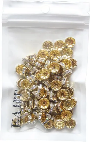 Vista 3 de RUBYCA 100 unidades de cuentas espaciadoras redondas estilo Rondelle en tono dorado de 10 mm, cristal checo AB blanco
