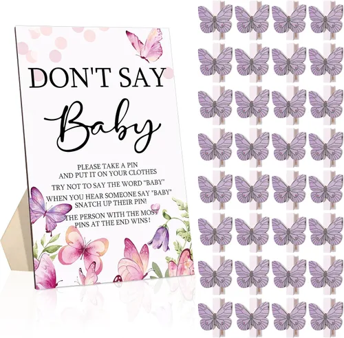 Vista 15 de Unittype 51 Piezas No Digas Bebé Juego de Baby Shower Regalos Incluye Letrero de Baby Shower Tema Abeja y 50 Mini Pinzas de Ropa de Abeja para Niños