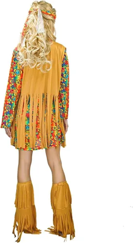 Vista 4 de Disfraz hippie con flecos para mujer de los años 60 y 70