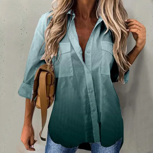 Vista 6 de Camiseta de manga hasta el codo para mujer, camiseta sin mangas con cuello en V, casual, con botones, para mujer