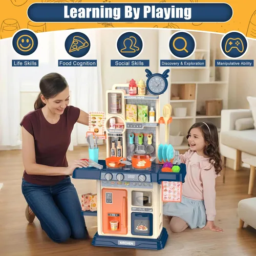 Vista 2 de Juego de cocina para niños pequeños, juego de cocina para niños pequeños, juguetes para niñas con estufa de cocina, vapor, fregadero y alimentos