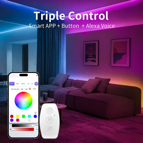 Vista 2 de KSIPZE Tira de luces LED inteligentes con WiFi, luces LED RGB+IC para dormitorio, trabajo con Alexa, control de aplicación, sincronización