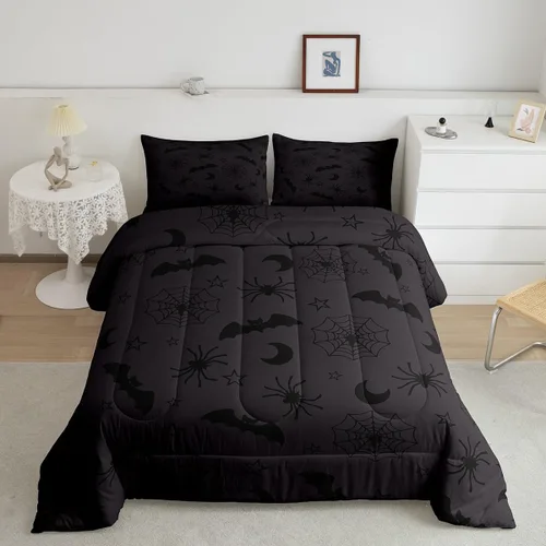Vista 31 de Feelyou Juego de edredón de Halloween, color rosa fantasma, juego de ropa de cama tamaño individual, decoración para niños y niñas, lindo juego
