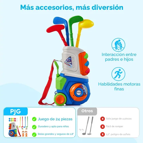 Vista 2 de PJG Juego de golf para niños pequeños, palos de golf de plástico para niños de 1, 2, 3, 4, 5 años con 4 palos de golf y 10 pelotas, juguetes de golf