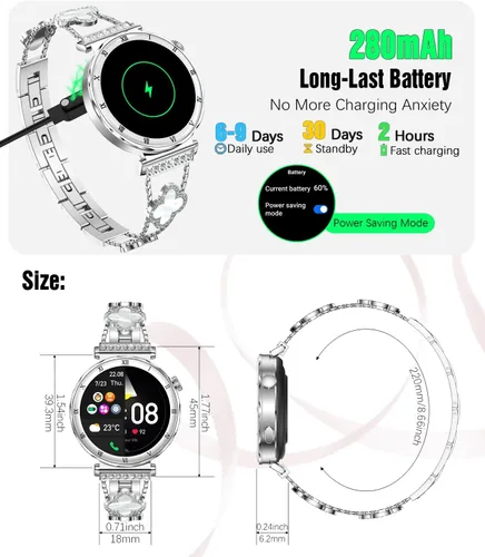 Vista 7 de Reloj inteligente para mujer, pantalla AMOLED HD de 1.19 pulgadas, reloj inteligente para mujer, rastreador de actividad física con monitor