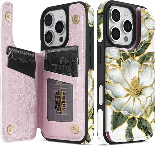 Vista 20 de NNH Funda tipo cartera compatible con iPhone Xs Max con bloqueo RFID, ranuras para tarjetas, folio de piel sintética, función atril, doble cierre